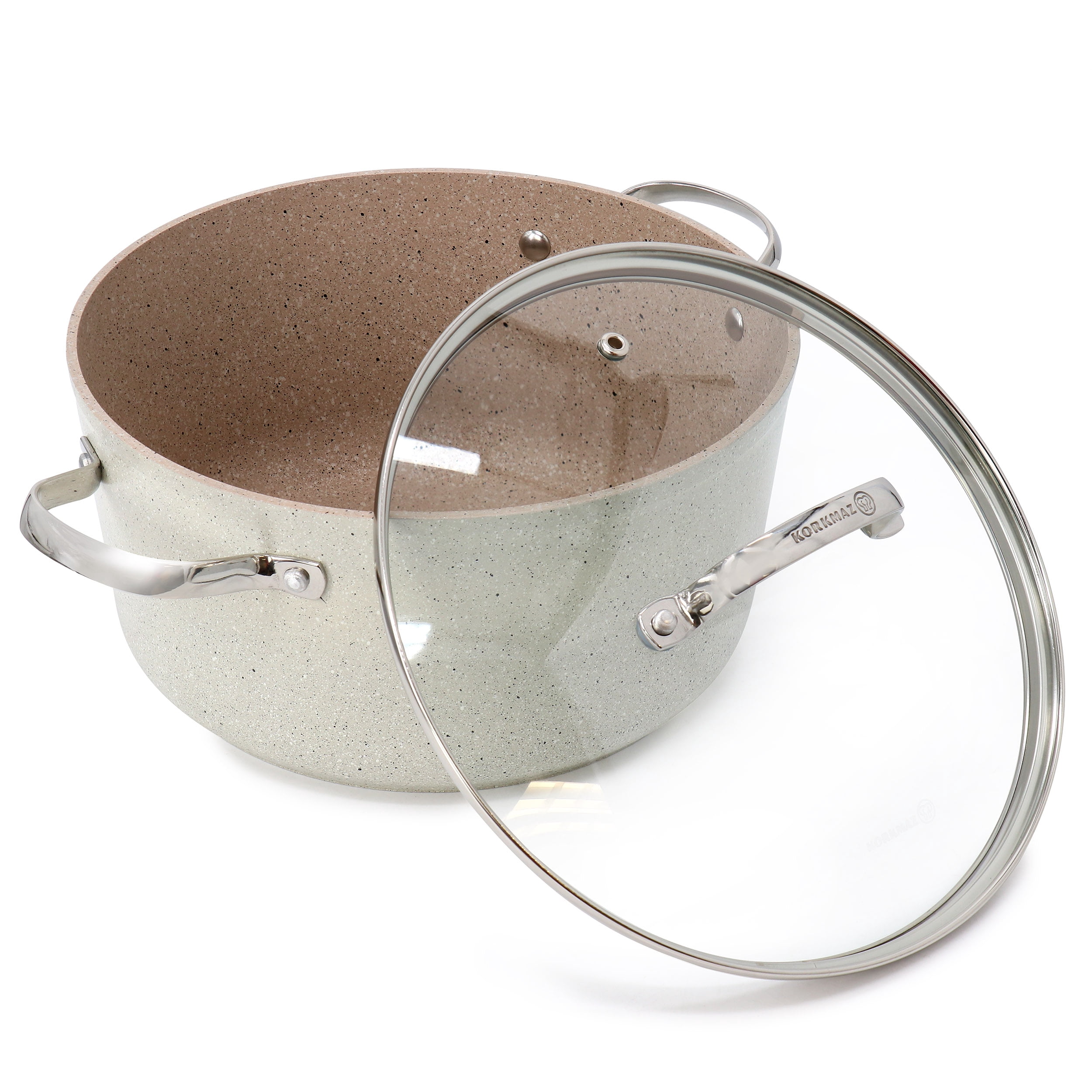 Korkmaz Granita 8 Liter Aluminum Nonstick Casserole with Lid in Tan