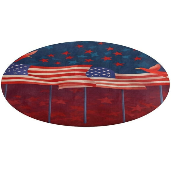 4th of July Round Rugs -Washable Non-Slip Small Round Area Rug Throw Soft Circle Rugs for Bedroom, Modern Print Indoor Carpet for Entryway Sofa Living Room