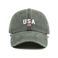 thumbnail image 5 of Women's Vintage Washed Baseball Cap, USA Flag Print Adjustable Trucker Hat, Retro Ponytail Sun Hat for Daily, Outdoor Activities, and Patriotic Style Blackish Green, 5 of 5
