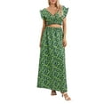 thumbnail image 2 of GXFC Women Summer Floral Skirts Outfits Ruffle Sleeve V Neck Crop Tops+High Waist Flowy Maxi Skirts 2 Pieces Clothes Set for Women Beach Party, 2 of 9