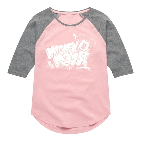 Disney - Mickey Mouse Chalk Drawing - Toddler & Youth Girls Raglan Graphic T-Shirt