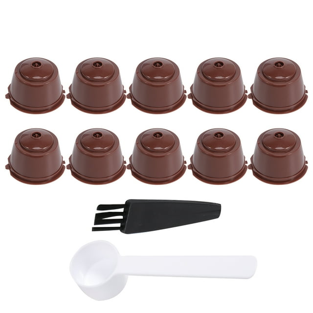 KAKOWELY Coffee Strainer 1 Sets Refillable Coffee Capsule Coffee Strainer Cup Set Coffee Filter Compatible for DOLCE GUSTO (Light Brown 10pcs for Package with Spoon and Brush)