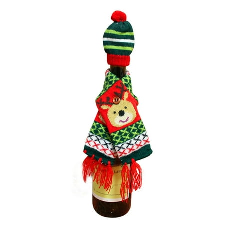 

Suokom 1Set Hat Scarf Wine Hold Bottle Cover Decoration Home Party Christmas Wine Bag