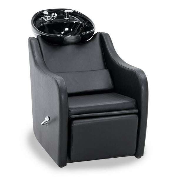 BarberPub Shampoo Barber Backwash Chair Extended, Ceramic Shampoo Bowl Sink Chair Station for 