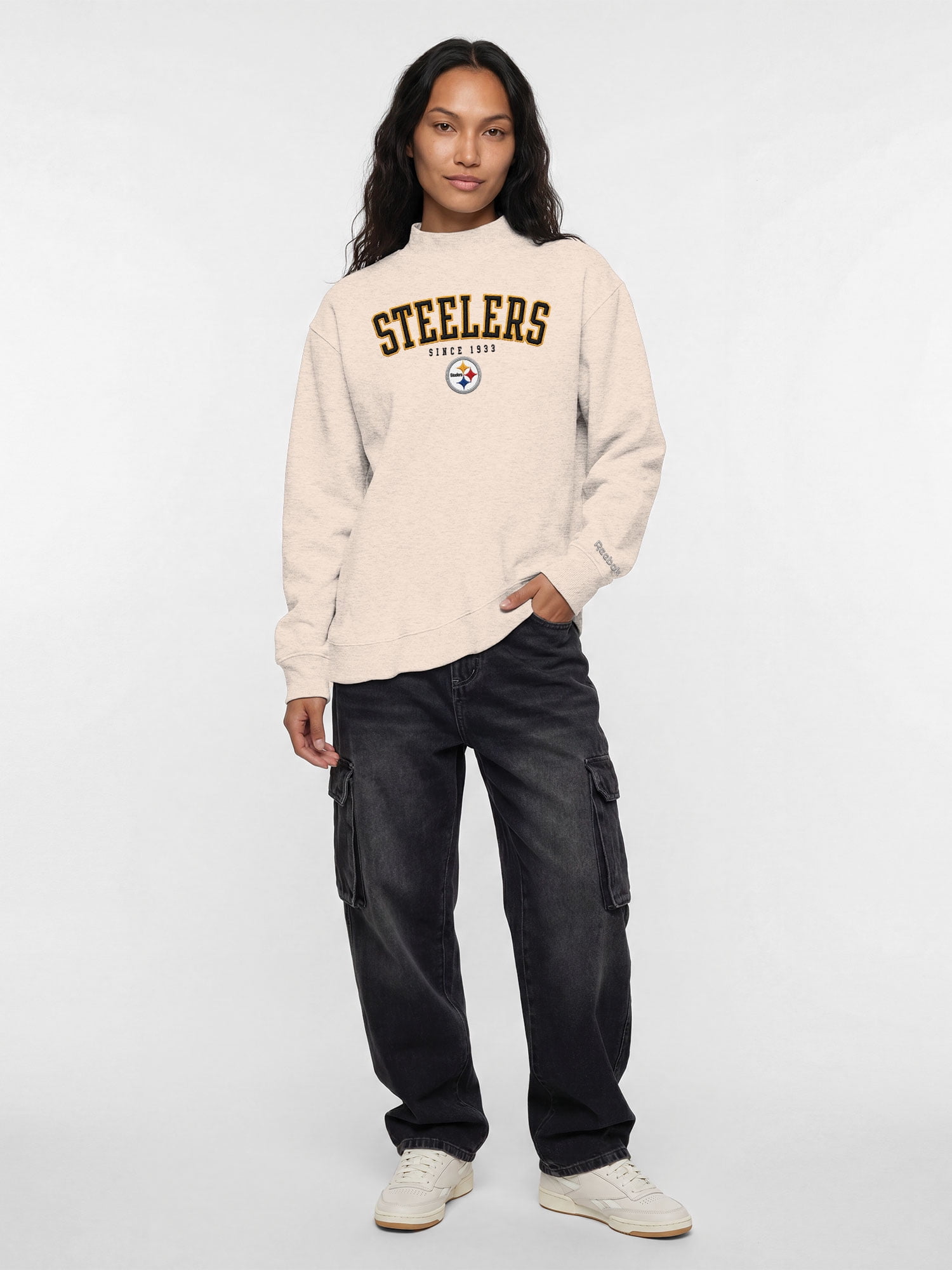 Pittsburgh Steelers Reebok Womens Oat Mock Neck Oversized Tunic Sweatshirt