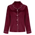 thumbnail image 6 of Womens Satin Pajamas Shirt Silk Long Sleeve Sleepwear Tops Button Down Loungewear Soft Lightweight Pjs Nightwear, 6 of 7