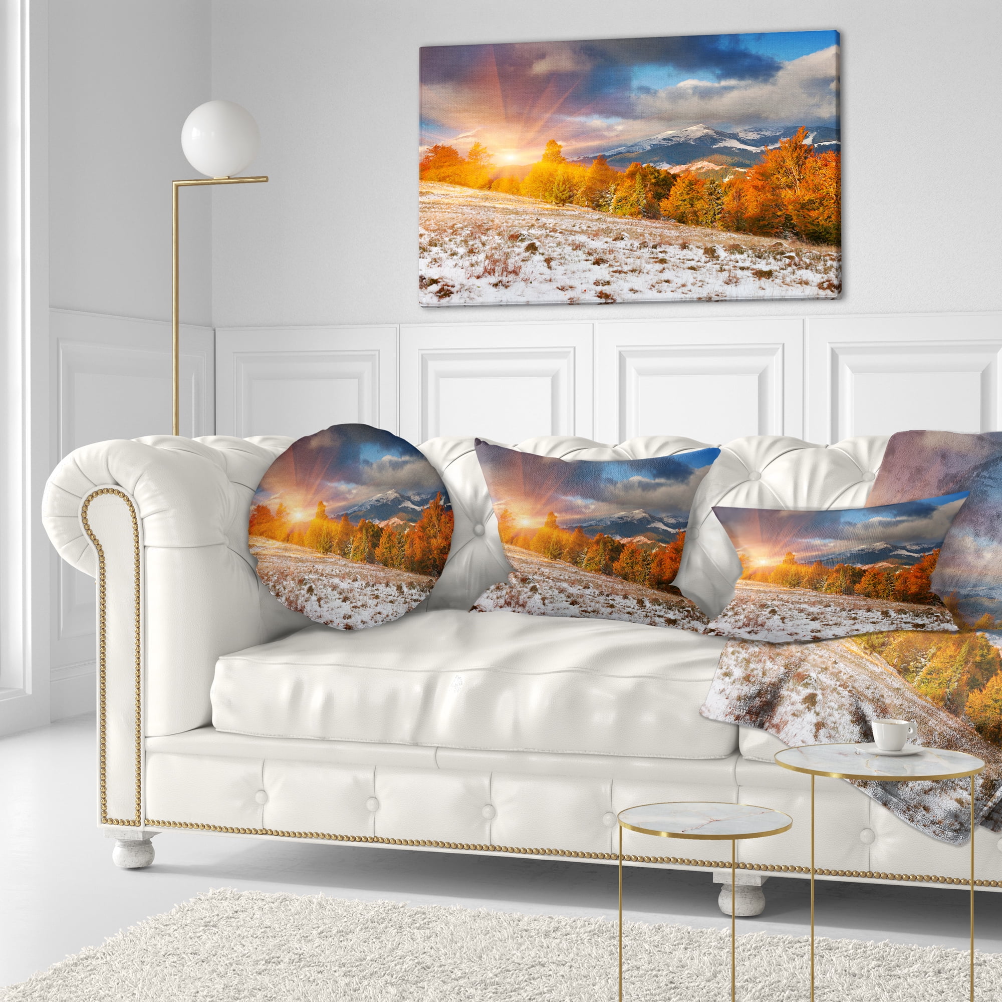 Designart First Snow in Carpathian Mountains - Landscape Photography Throw Pillow - 12x20