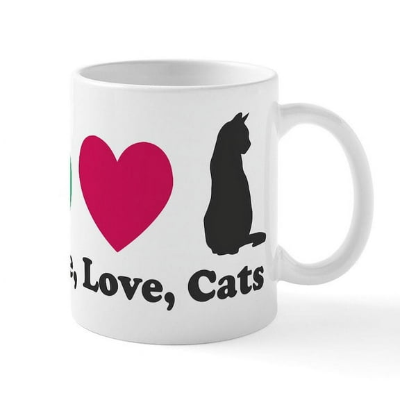 CafePress - Peace,Love, Cats - 11 oz Ceramic Mug - Novelty Coffee Tea Cup
