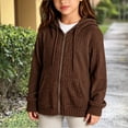 thumbnail image 2 of Mooqilaa Girls Zip up Hoodies, Long Sleeve Spring Fall Casual Knitted Lightweight Outerwear Brown Size 13-14 T, 2 of 5
