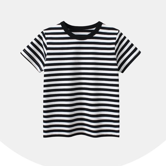 Blusas y camisas de manga corta con cuello redondo Camiseta de rayas de manga corta con cuello redondo de verano para niños Top informal versátil para bebés para usar al aire libre Conjunto de poliést