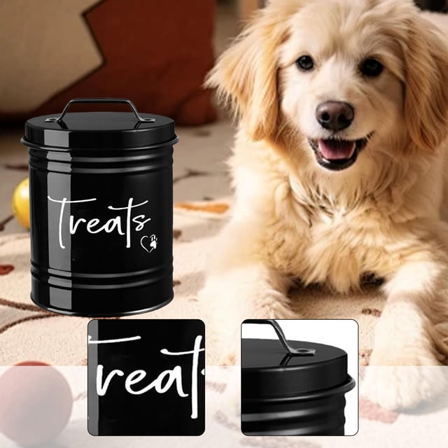 Contenedor de almacenamiento de comida para perros, contenedor de almacenamiento lindo portátil, contenedor sellado para golosinas para perros, tarro negro
