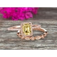 thumbnail image 4 of Halo Art Deco 2.25 Carat 7x5mm Emerald Cut Champagne Diamond Moissanite Wedding Set Bridal Ring Engagement Ring Set On 10k Rose Gold Stacking Matching Band Anniversary Gift, 4 of 5