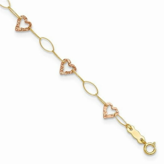 Primal Gold 14 Karat Two-Tone Adjustable Heart 9-inch Plus 1-inch Extension Anklet