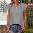 thumbnail image 2 of FRSASU Women's Tank Tops Lace Cap Sleeve Button Down V Neck Summer Casual Loose Fit Trendy Cute Sleeveless Shirts Gray, 2 of 9