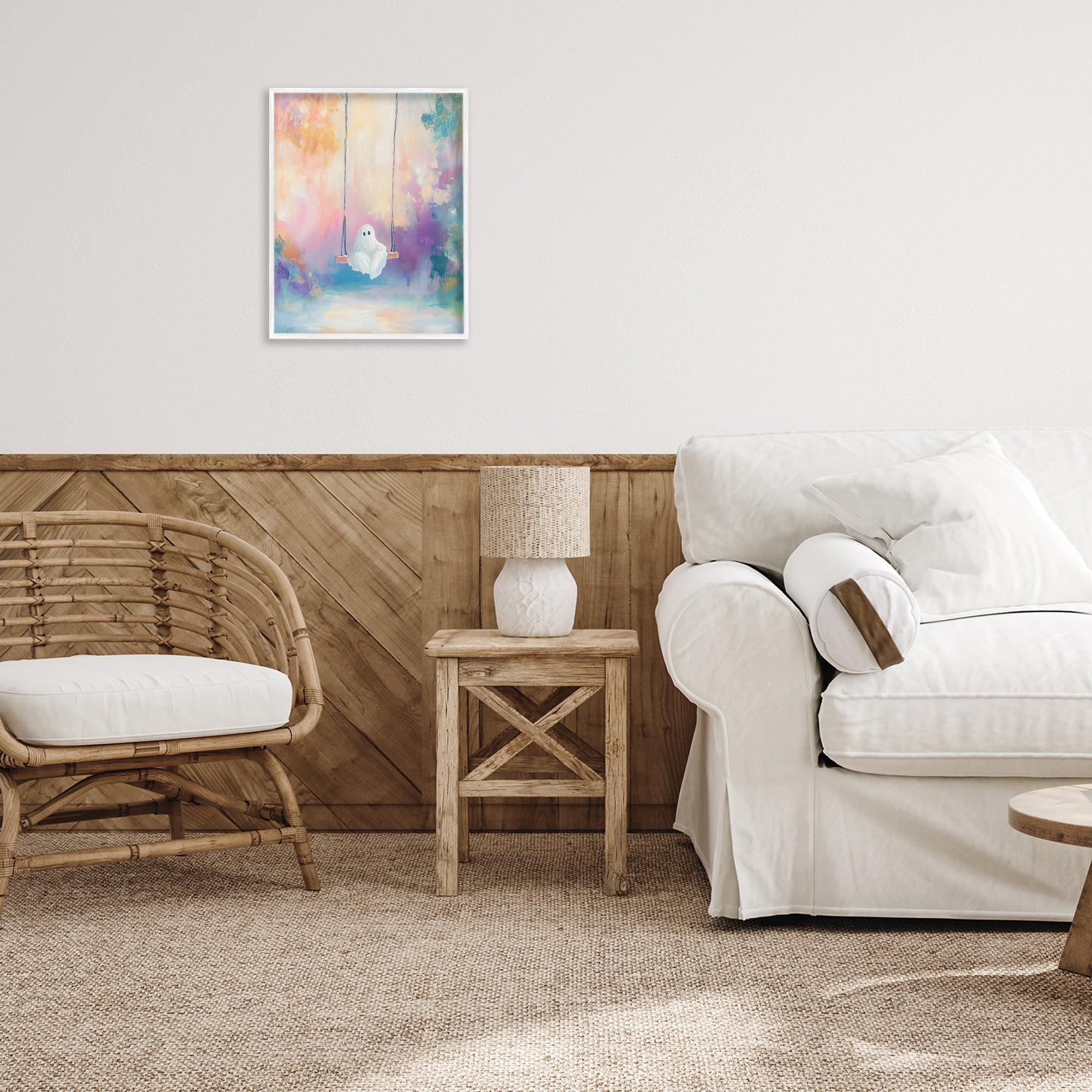 Stupell Industries Watercolor Ghost on Swing White Framed Giclee Art, design by The Prints Vibe