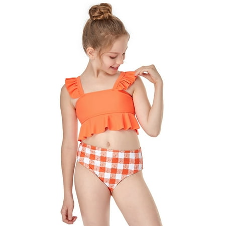 

New Year New You 2022! on Clearance Hesxuno Toddler Baby Kids Girls Ruffles Print Two Piece Swimsuit Bathing Beach Swimwear Baby Registry Search