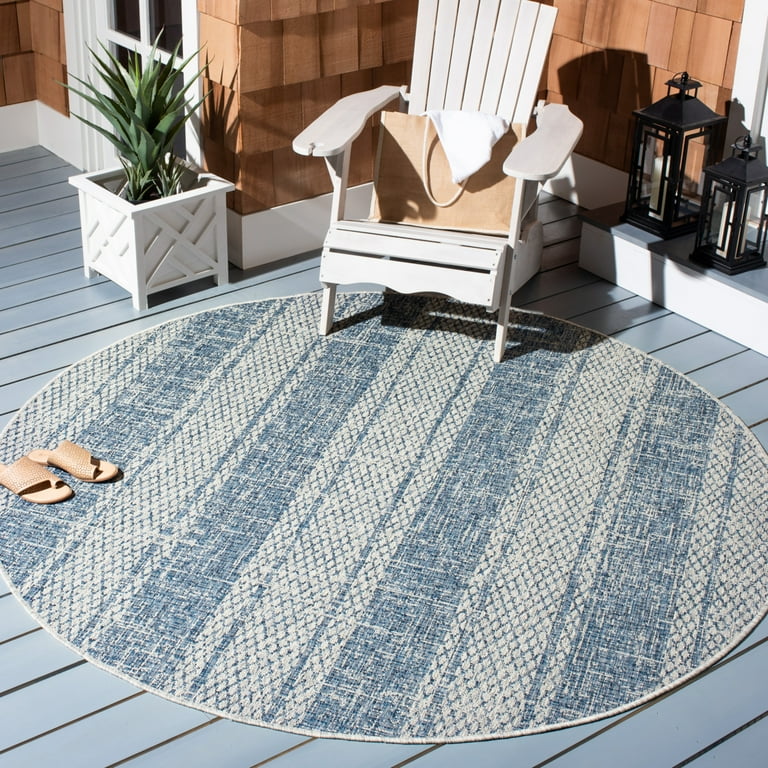 2' X 8' Blue and Gray Striped Indoor Outdoor Area Rug 2' X 8' Blue and Gray Striped Indoor Outdoor Area Rug