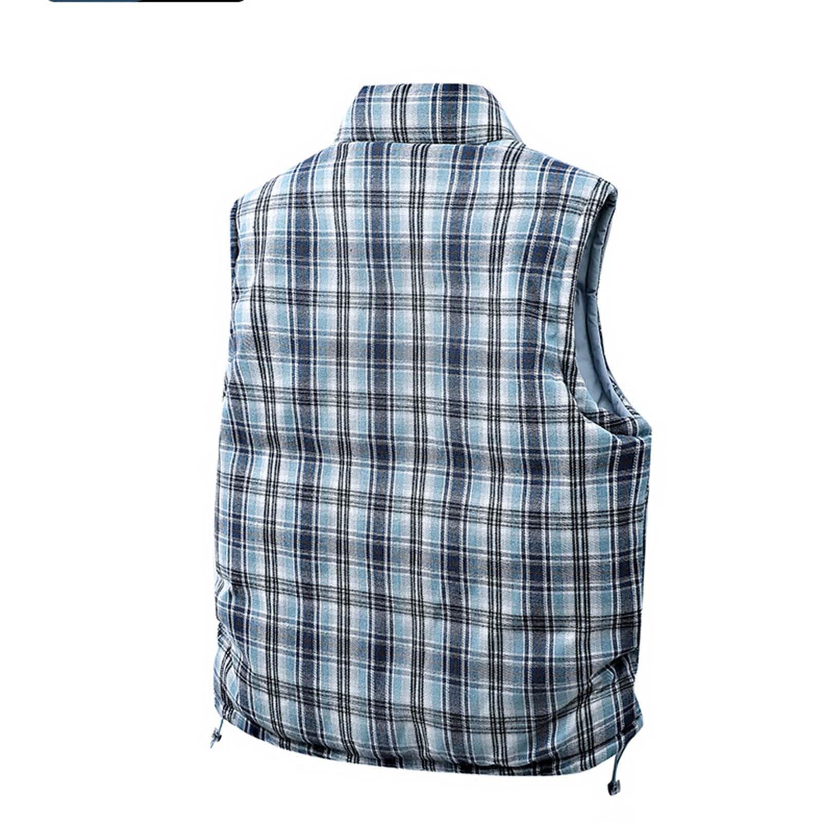 TrdSipl Men's Checkered Double Sided Vest Sleeveless Stand Collar Zip Up Waistcoat Outdoor Thermal Ski Vest for Hiking Travel Golf