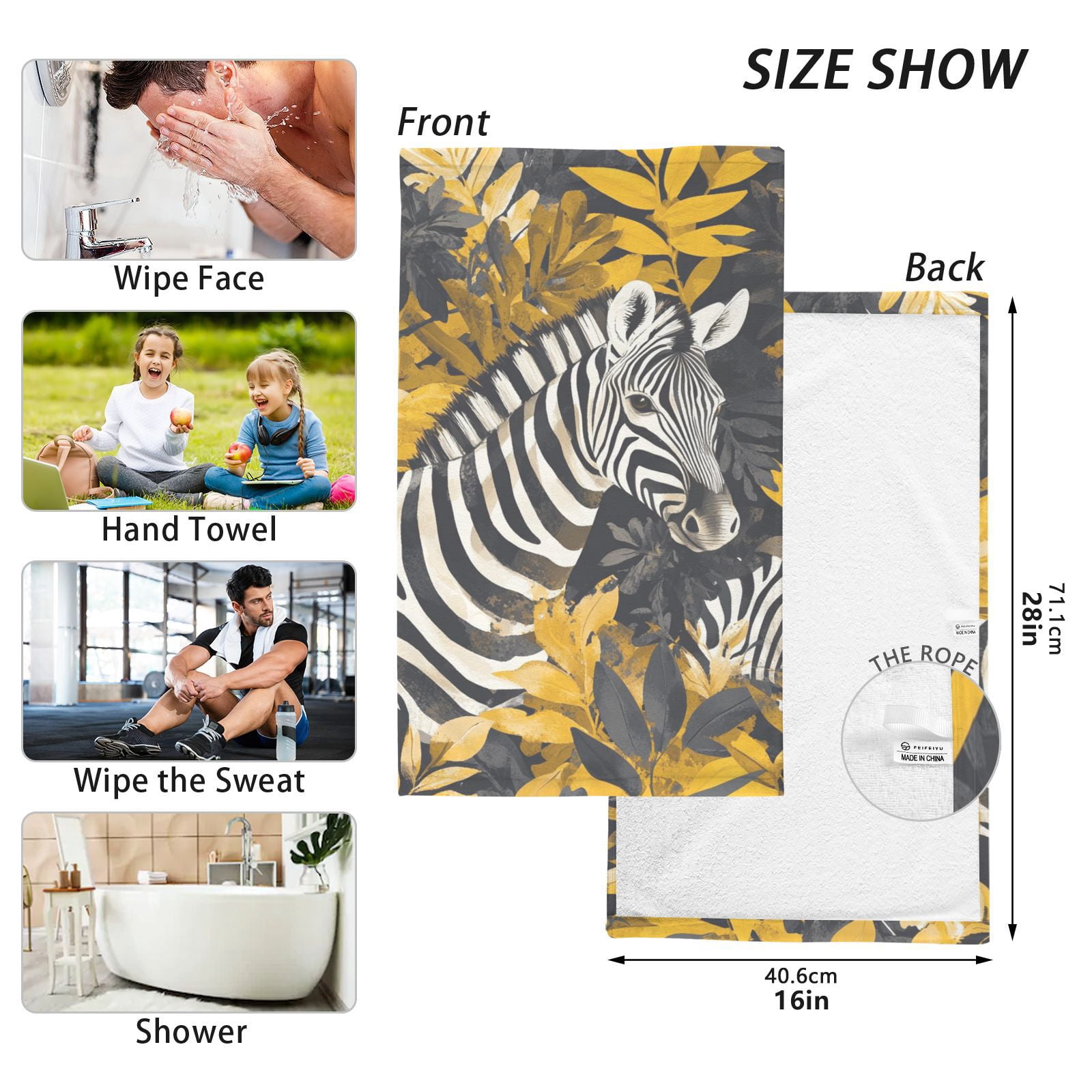 Zebras Leaves Hand Towels Cotton Bath Towels Large Face Towels Absorbent for Bathroom 2 Packs