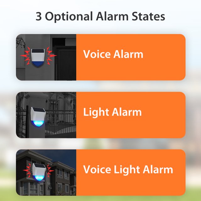 Alarma De Sirena Exterior Wifi Sirena solar inteligente para exteriores IPX5 Sensor de sirena de alarma con luz de sonido para exteriores a prueba de agua Ndcxsfigh Para estrenar