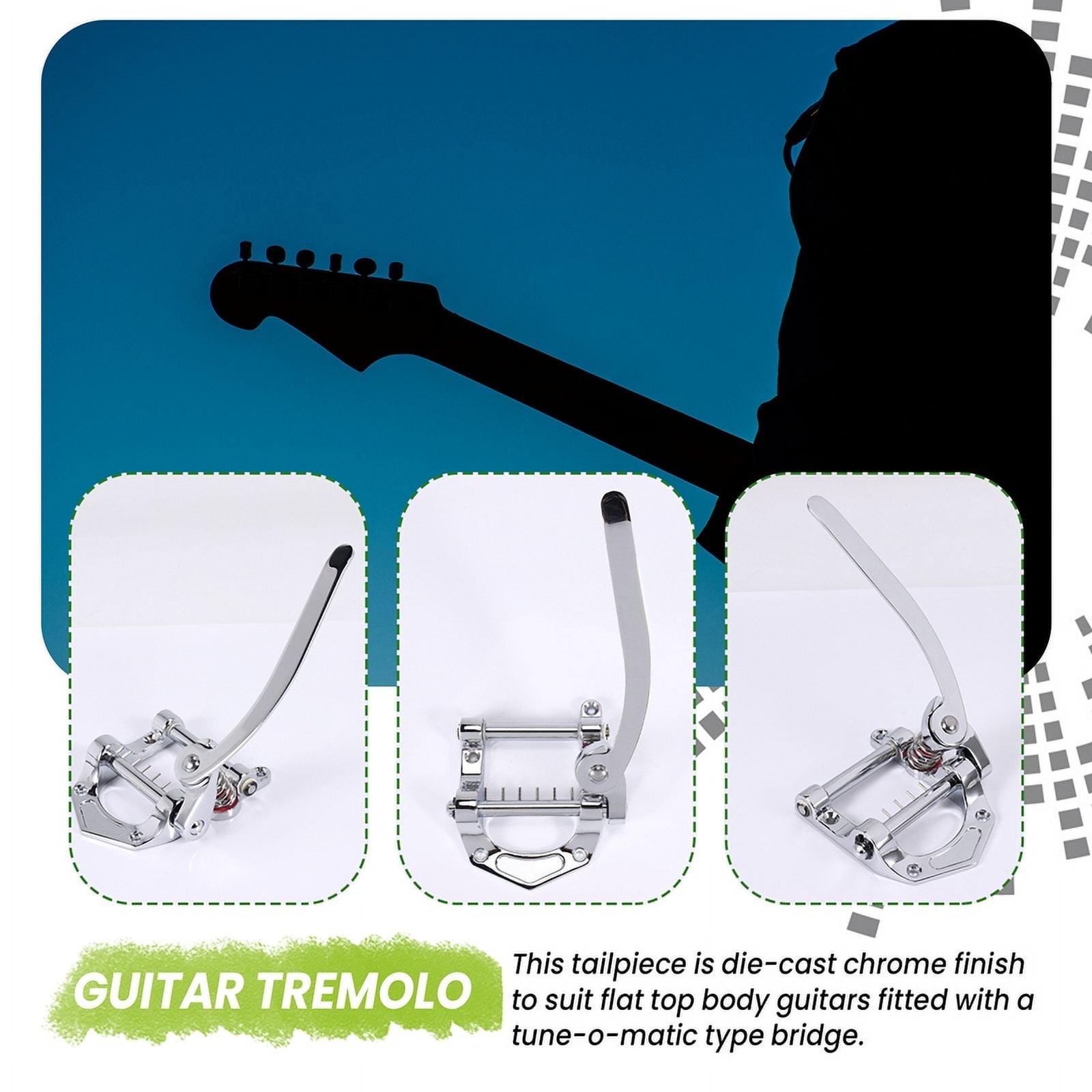 Guitar Vibrato Tailpiece Tremolo Flat Top Body Tremolo Unit Vibrato Bridge for , , LP, ETC Electric Guitars(Silver)