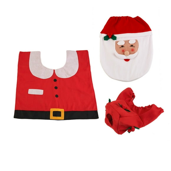 3pcs Santa Claus Bath Mats Toilet Lid Pads Seat Cover Non Slip Bathroom Rug Feet Pad Water Tank Covers Bathroom Set Christmas Decor