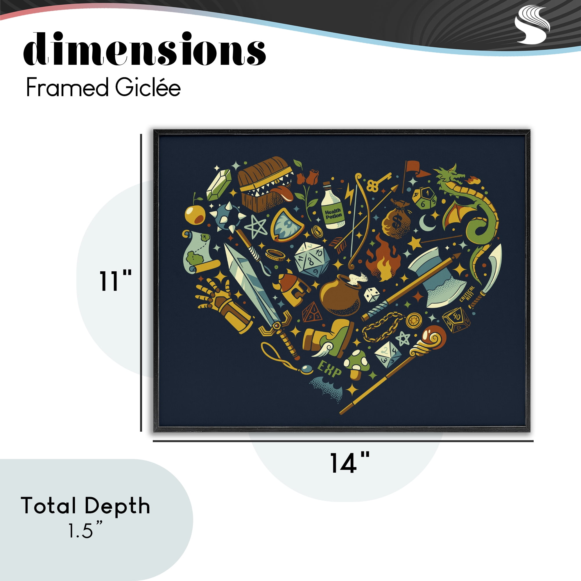 Stupell Industries Board Game RPG Trinkets Black Framed Giclee Art, design by Tobe Fonseca