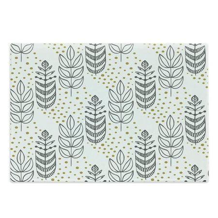 

Ethnic Cutting Board Hand Drawn Style Herbs Leaves in Style with Dots Decorative Tempered Glass Cutting and Serving Board Large Size Khaki Grey and White by Ambesonne