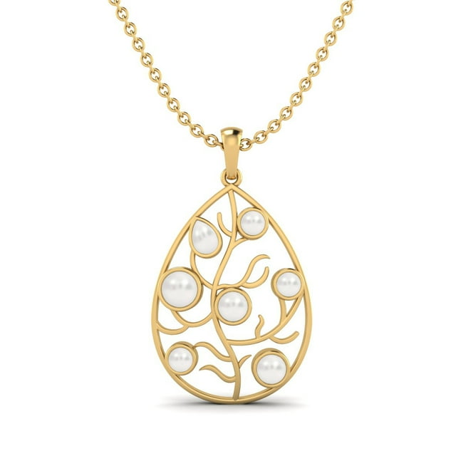 Collier Pendentif Femme en Argent Sterling 925 avec Vermeil Doré Ouvert en Forme de Perle et Poire de 2,83 Cts