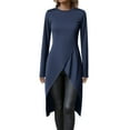 thumbnail image 2 of Weiqiqre Going Out Tops for Women Long Sleeve Wrap Front Split Casual Crewneck Asymmetrical Tunic Top Blouse, 2 of 6