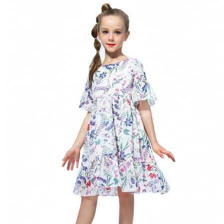 

Aayomet Princess Dresses For Girls Toddler Dress Summer Short Sleeve Floral Prints Princess Dress Chiffon Bohemian Dress Fashion White 4-5 Years