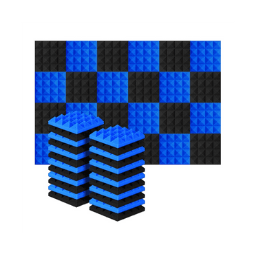 24Pcs 25X25X5Cm Studio Acoustic Soundproof Foam Pyramid Noise Insulation Sound Absorption Treatment Panels Black Blue