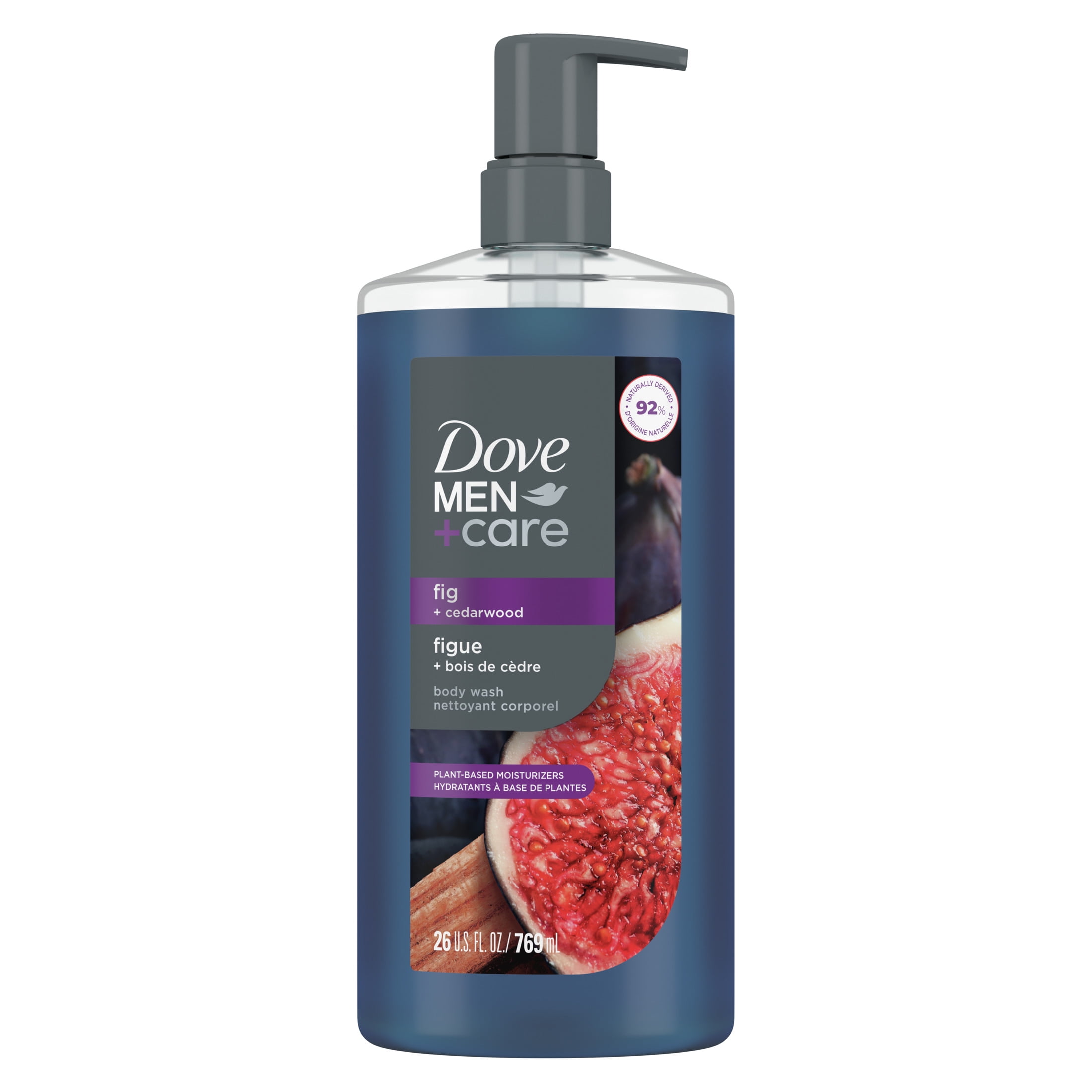 (4 pack) Dove Men+Care Moisturizing Body Wash for Men Fig + Cedarwood Plant-Based Cleanser, 26 fl oz