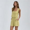 thumbnail image 4 of Lumtrix Linen Short Sets For Women 2 Piece Square Neck Sleeveless Tops And Shorts Matching Set Boho Summer Travel Vacation Outfits Yellow XL, 4 of 7