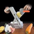 thumbnail image 4 of Cortador de mandolina, picador de verduras 5 en 1 de gran capacidad, artefacto seguro para cortar verduras y frutas, juliana, dados, utensilios de cocina (Gris), 4 of 5