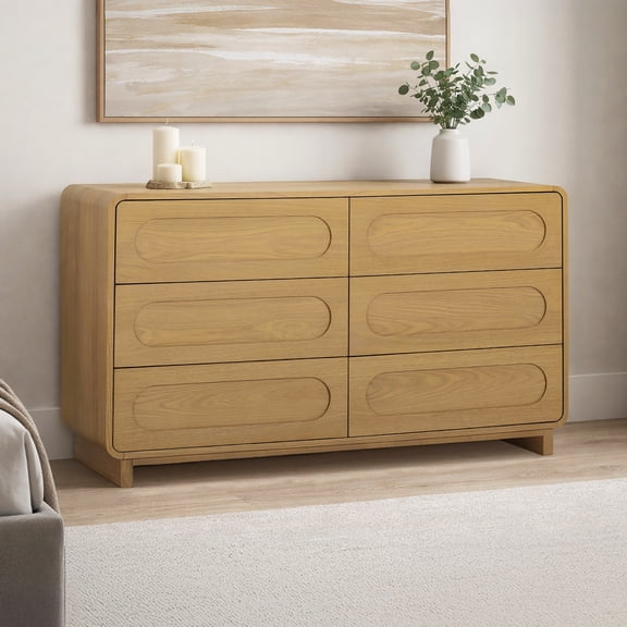 Teamson Home Tenley Modern 6-Drawer Wood Dresser, Push-to-Open Storage with Solid Wood Frame