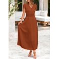thumbnail image 4 of Vestido largo PRETTYGARDEN para mujer, cuello en V, cuello en V, volantes, marrón, 4 of 8