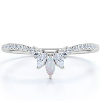JeenMata Vintage 0.45 ct Marquise Opal and Moissanite Stackable Wedding Band in 18K White Gold over Silver