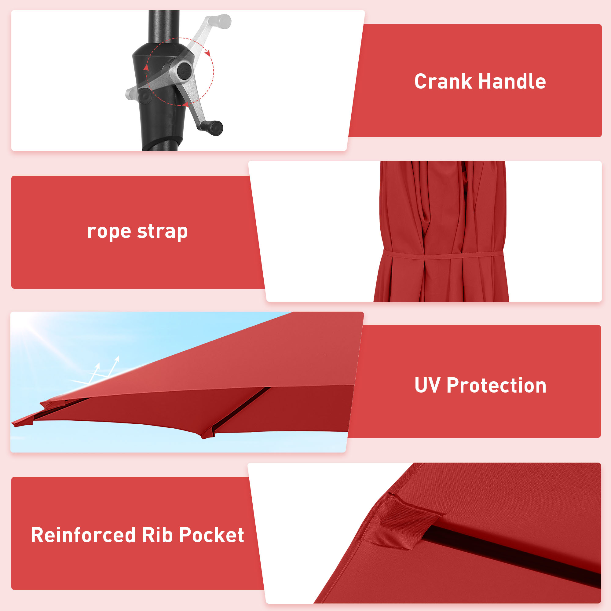 Autlaycil 15' Outdoor Patio Umbrella and Matching Base, Market, Beach, Garden, Yard, Party, Red