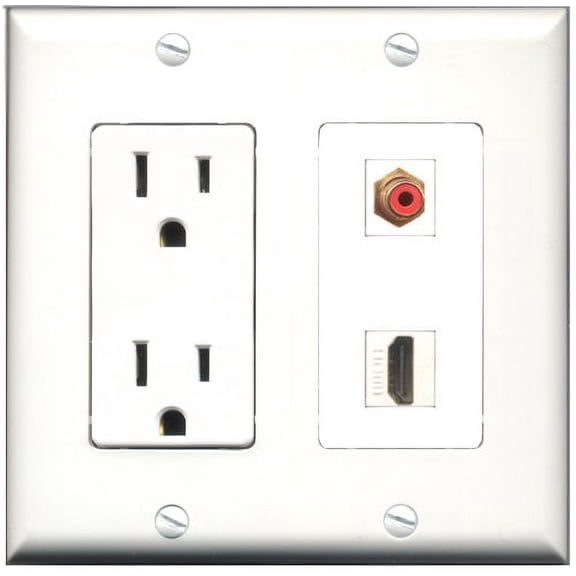 RiteAV - 15 Amp Power Outlet and 1 Port HDMI and 1 Port RCA Red Decorative Type Wall Plate White