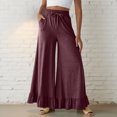 thumbnail image 7 of cocolona Womens Wide Leg Pants Elastic High Waist Ruffle Flowy Pants Baggy Sweatpants Solid Color Lounge Trousers with Pockets, 7 of 7