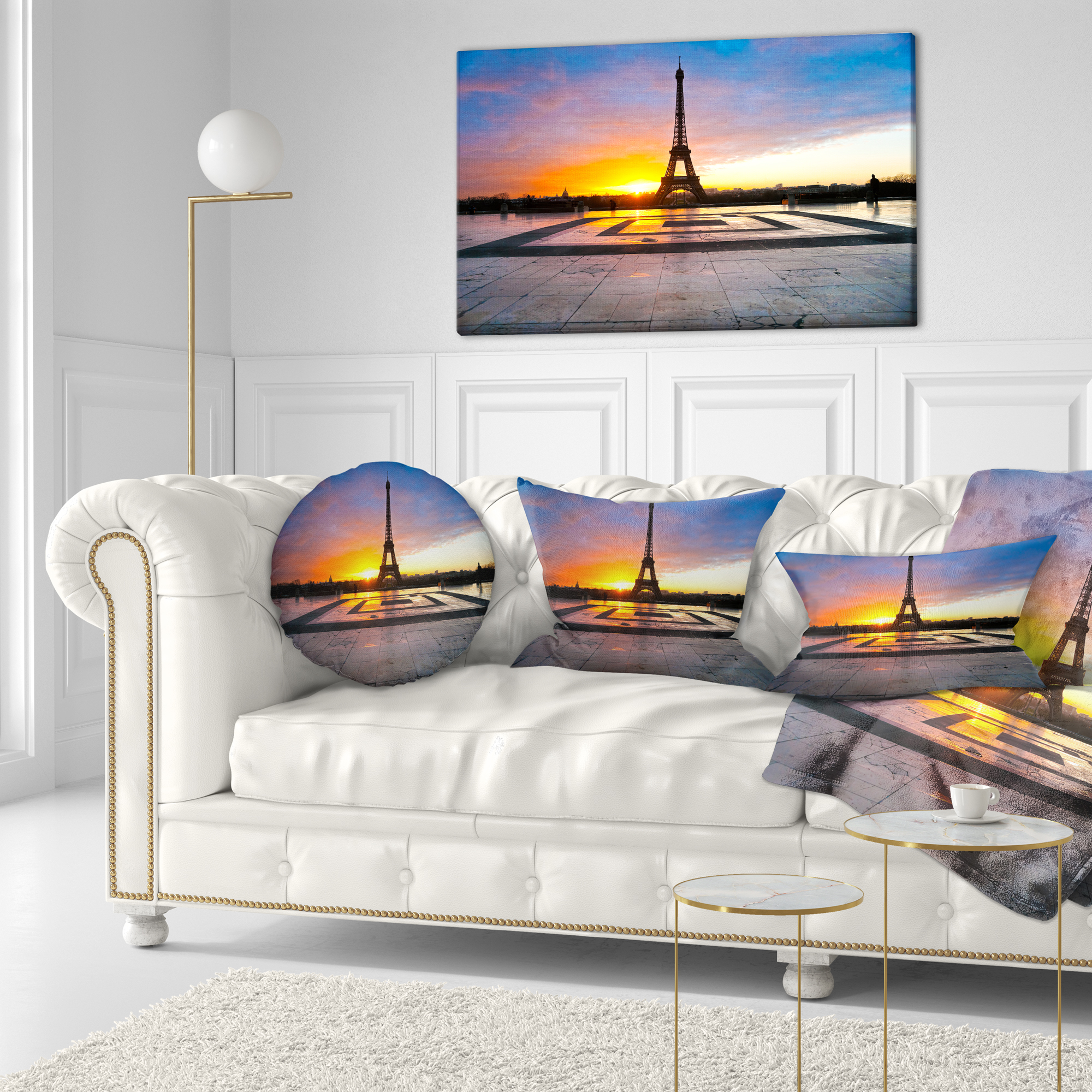 Designart Paris Eiffel Towerat Beautiful Sunrise - Landscape Photography Throw Pillow - 12x20
