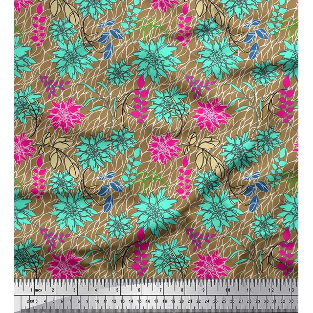 Soimoi Tissu Popeline de Coton Feuilles & Pivoines Imprimé Floral au Mètre 42 Pouces de Large