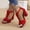 #0079-Red, variant on Xucatan Women's Peep Toe Chunky Heel Sandals, T Strap Suede Shoes with Back Zipper, Open Toe Comfortable Dress Heels, Versatile Spring Summer Party Footwear Gift