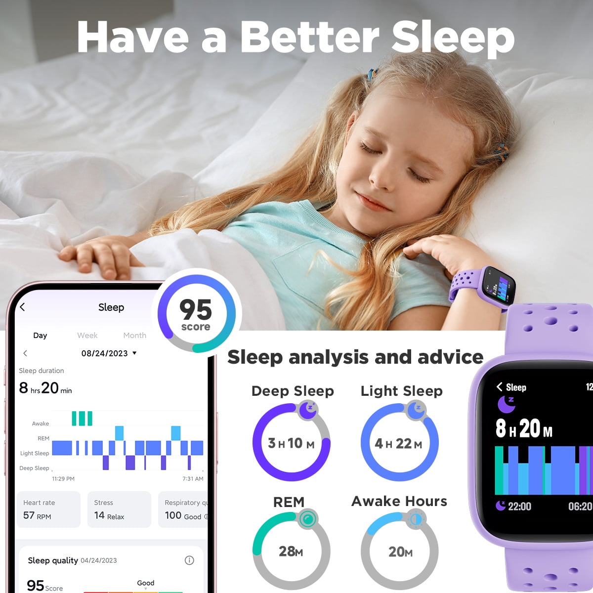 BIGGERFIVE 1.8" Smartwatch for Girls Smart Watch for Kids with Puzzle Games Pedometer Children Touch Screen Purple