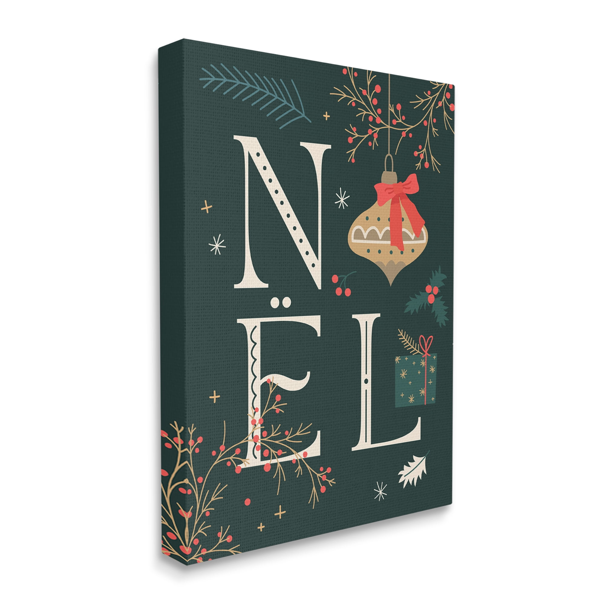 Stupell Industries Noel with Holiday Ornament Holiday Painting Gallery Wrapped Canvas Art Print Wall Art, 24 x 30