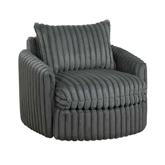 Goro Round Swivel Accent Chair- 39 Inch- Gray Corduroy- Solid Wood
