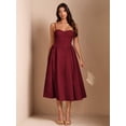 thumbnail image 3 of Burgundy Spaghetti Strap Fit & Flare Midi Dress For Elegant Evening, Party, Or Sophisticated Daywear, 3 of 7