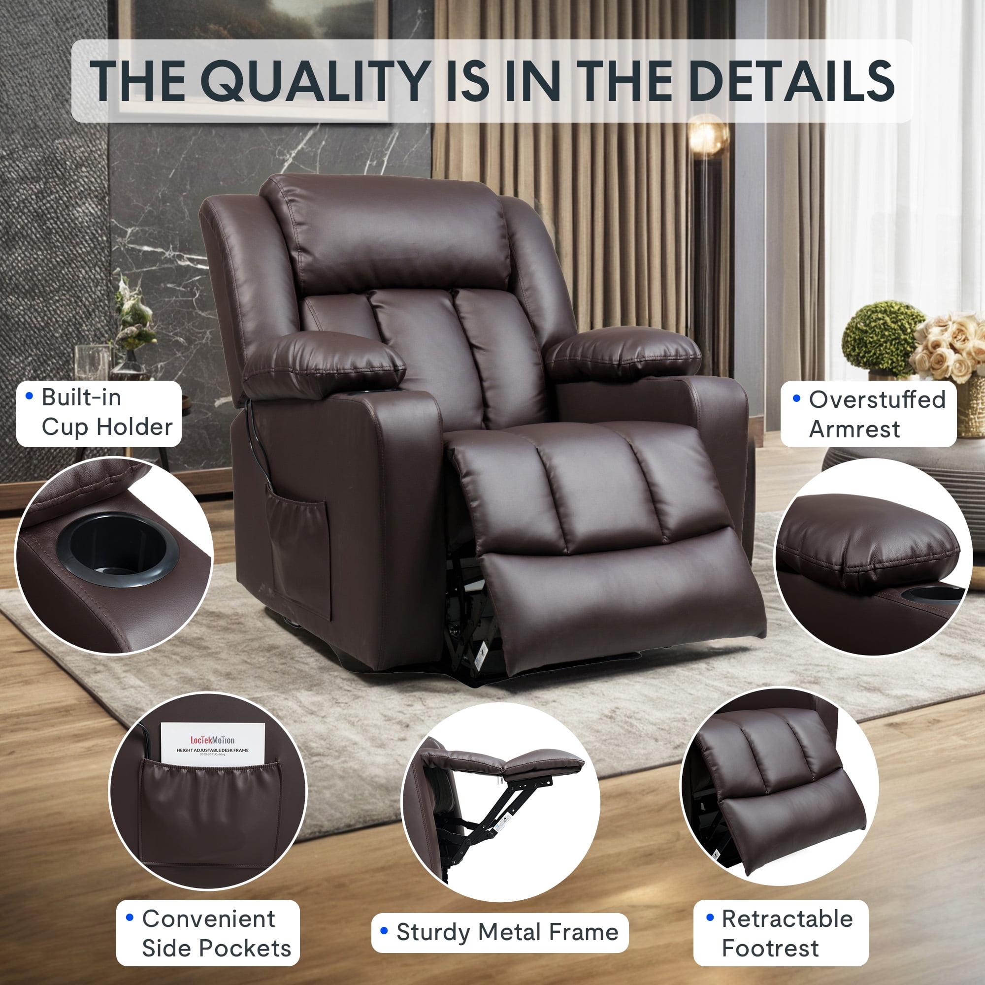 FLEXISPOT Power Lift Recliner Chair for Elderly with Massage and Heat Electric Lift Reclining Chair w/Cup Holders, Side Pockets Massage Recliner Sofa Chair,Brown