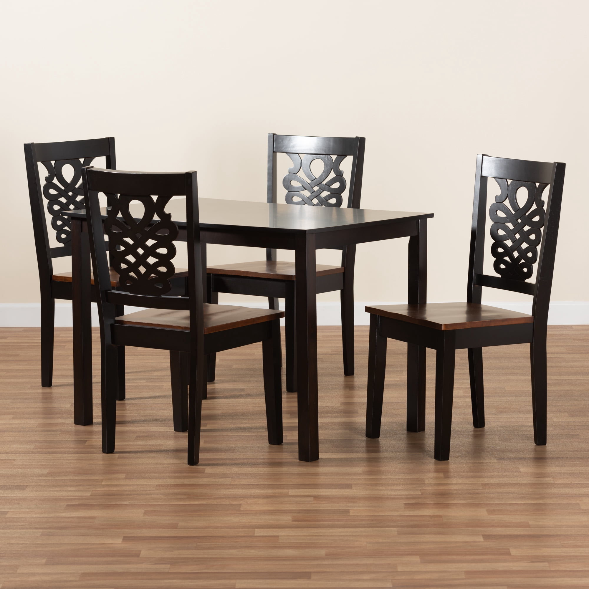 Baxton Studio Luisa Modern and Contemporary Two-Tone Dark Brown and Walnut Brown Finished Wood 5-Piece Dining Set